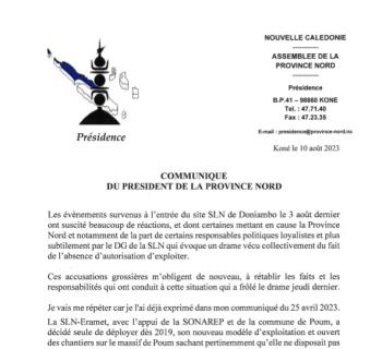 Communiqué du président de la province Nord p1